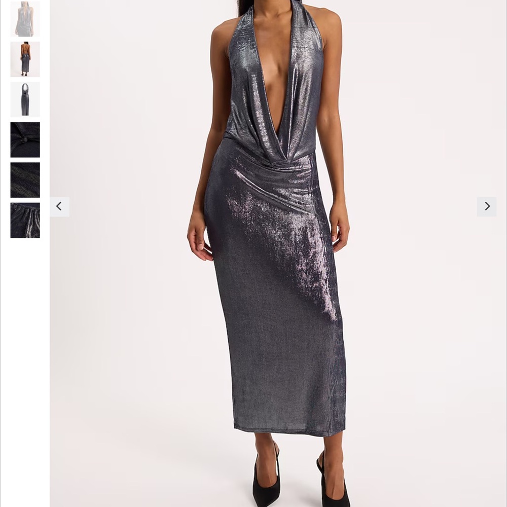 Express Silver Halter Backless Gown